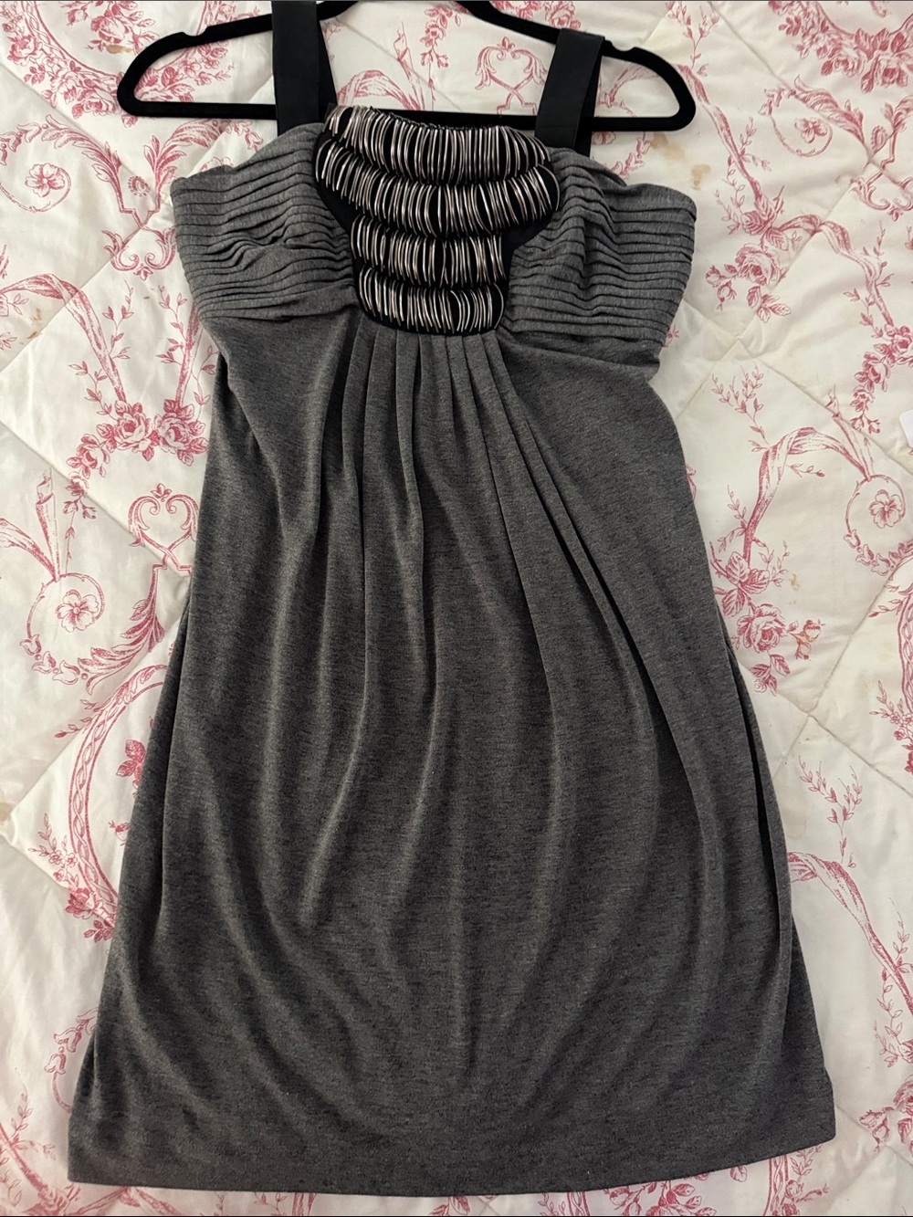 Shoshanna Charcoal Gray Sleeveless Pleated Neck Mini Dress